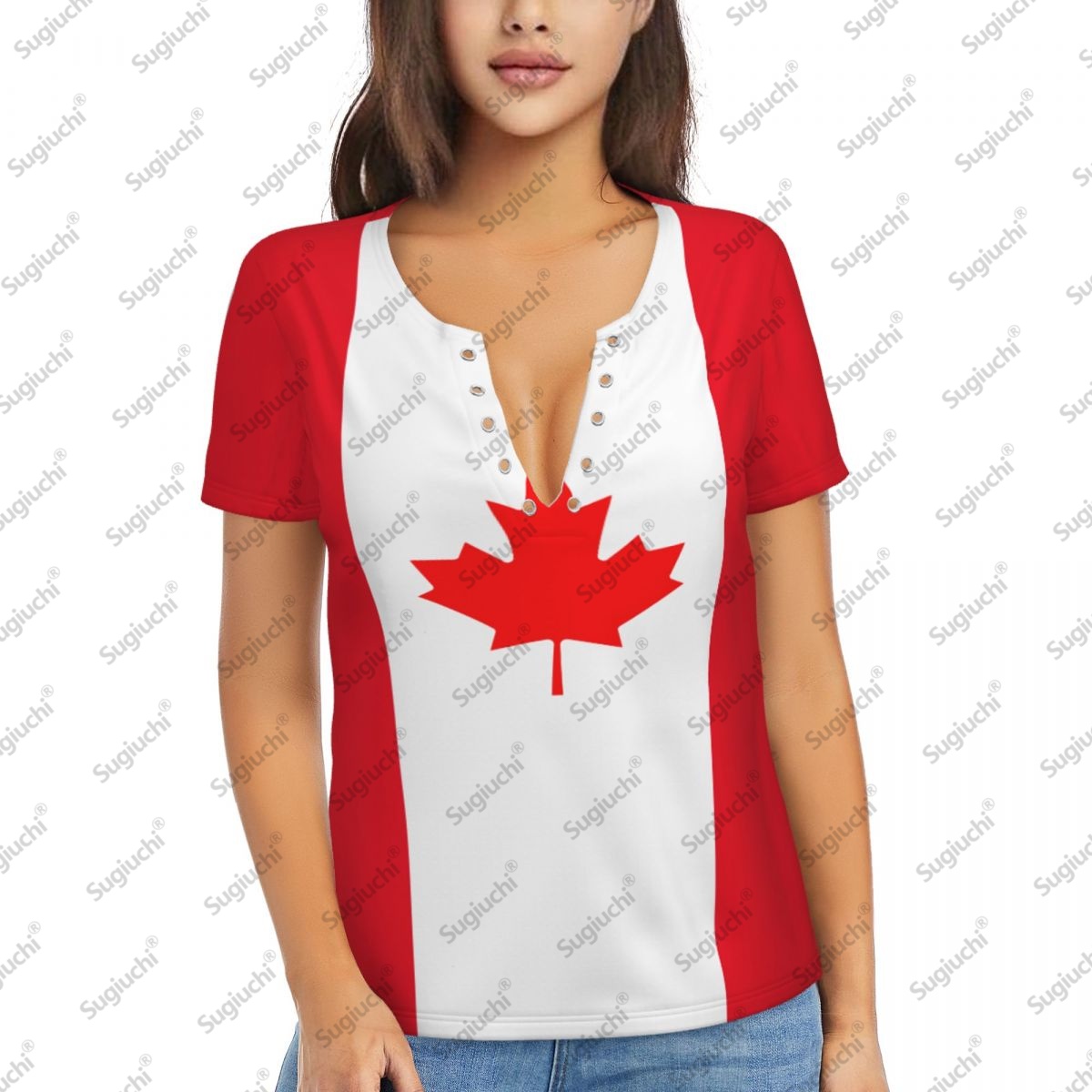 Women'S Accessories Canada - 2025 Canada Bandiera Sexy Profondo scollo